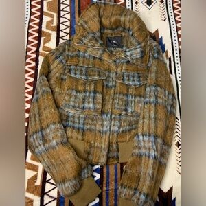 7 For All Mankind Brown and Blue Faux Fur Jacket